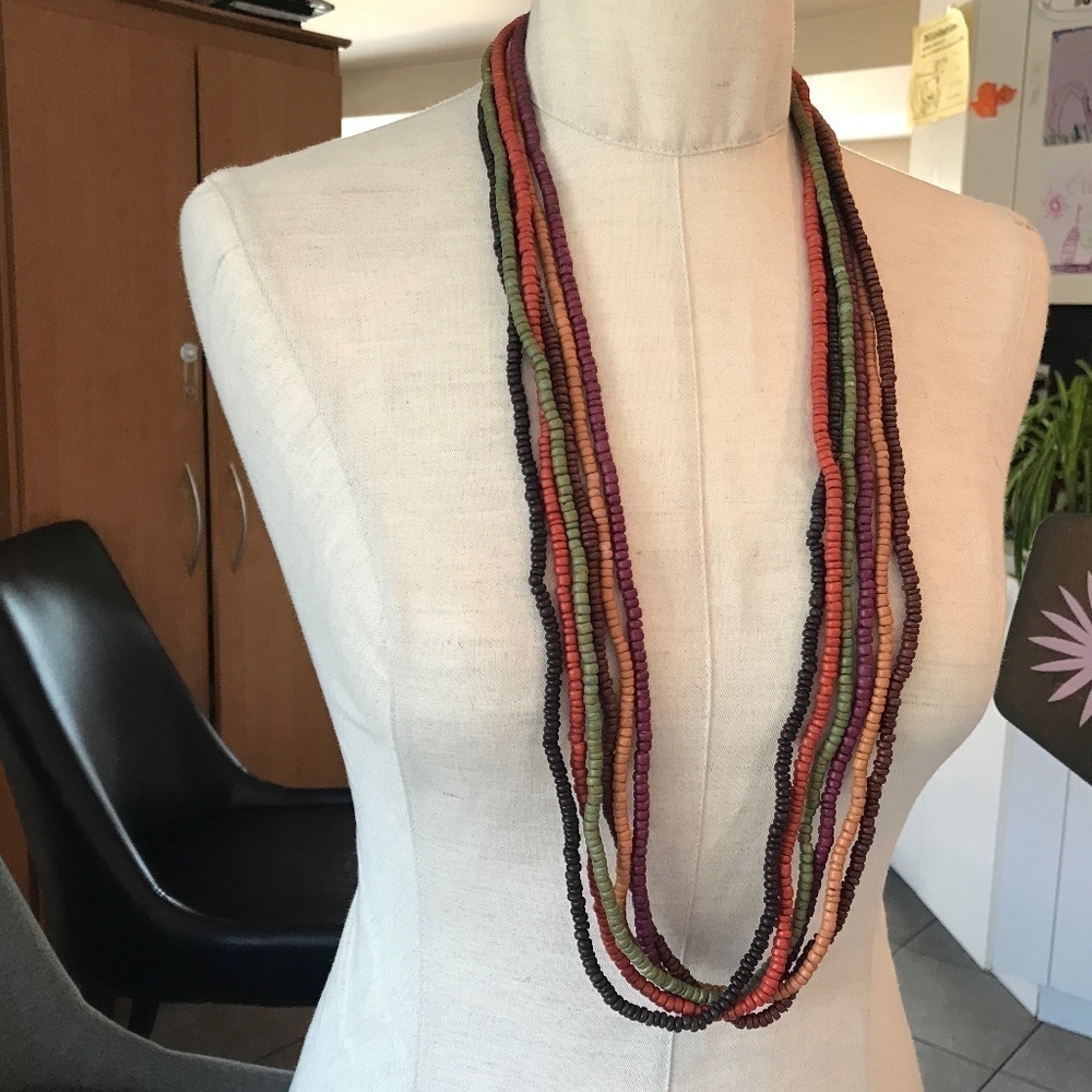 Beautiful Long beaded necklace Boho Earthy tones multiple layers